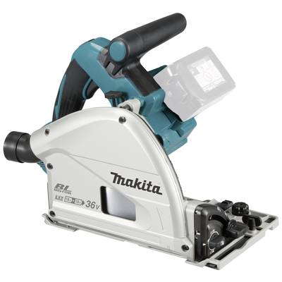 Makita cordless plunge saw, featuring a brushless motor, suitable for precise and clean cutting of wooden materials.