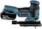 A blue and black cordless jigsaw with an 18V lithium-ion battery. It features a modern design with an ergonomic handle.