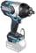 Makita DTW1002 Cordless Impact Wrench with blue-black casing, silver-coloured head and battery, used for screw-driving tasks.