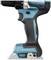 A navy blue-black cordless drill, held vertically, with an ergonomic handle and the inscription 'BRUSHLESS' on the casing.