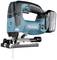 A Makita cordless jigsaw in blue and black with a visible saw blade. Ideal for precise and flexible sawing.