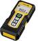 Hand-held laser distance meter displays '9.553 m' on the screen to measure distances precisely. Buttons for Bluetooth and function.