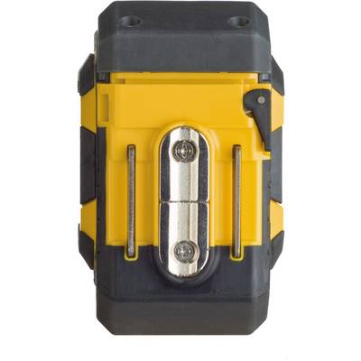 A yellow and black wall laser with two vertical lines and protective cover, suitable for construction and renovation work.