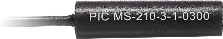 Black cylindrical sensor with cable connection, labelled 'PIC MS-210-3-1-0300'.
