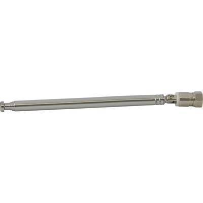 A silver, telescopic metal rod with a screw thread at the end. It is smooth and uniformly shaped.