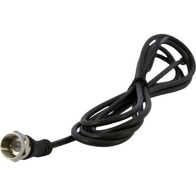 A black coaxial cable with a metal plug, suitable for TV or aerial connections. Cable is coiled.