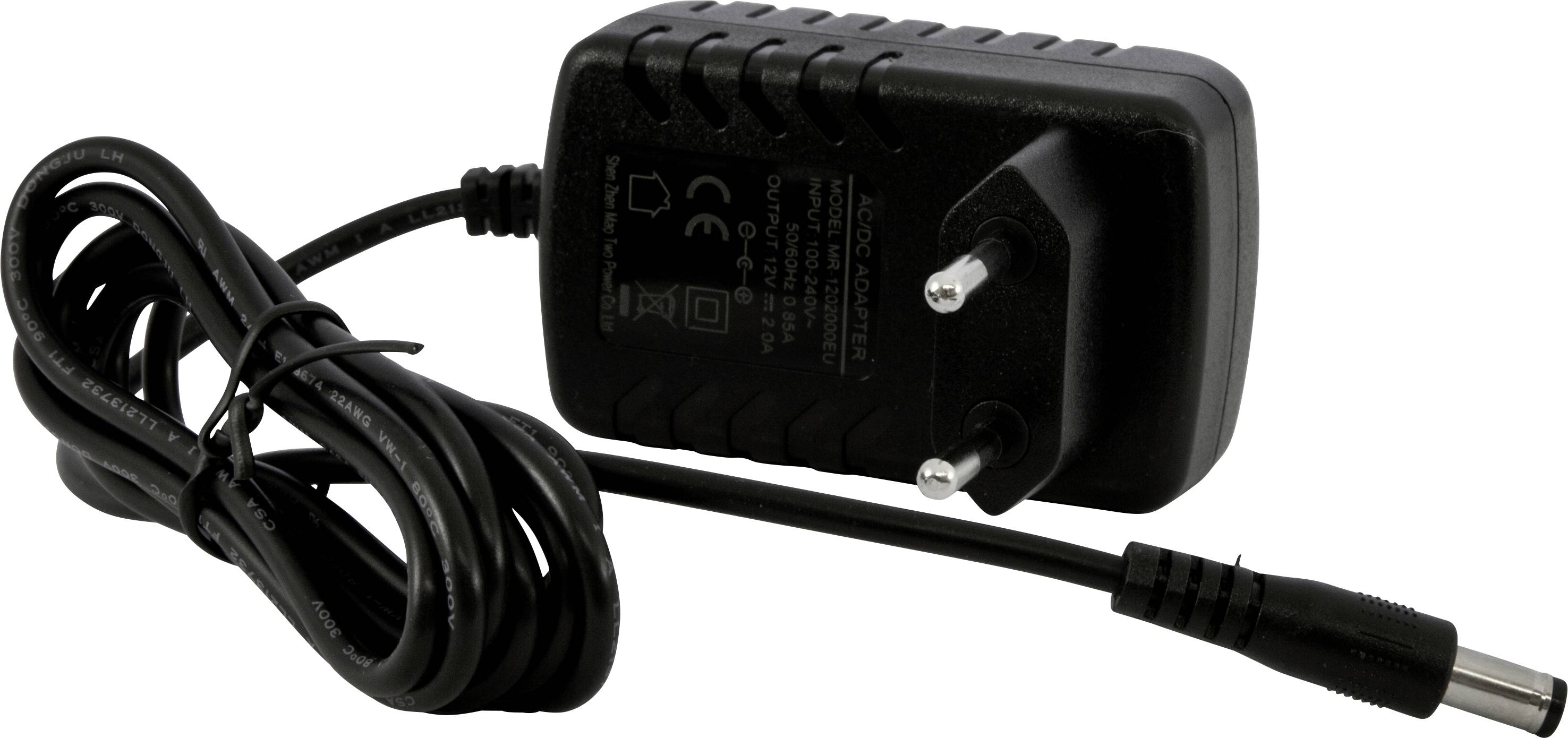 Black power adapter with cable and European plug, suitable for electronic devices.