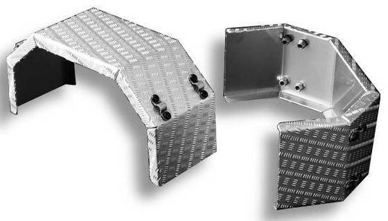 Metal wheel arch with visible screws, consisting of two parts: a suggested arch and an enclosing steel angle.