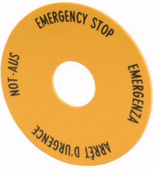 Eaton M22-XBK1 216483 Label plate for emergency power-off (Ø x H) 60 mm x 60 mm EMERGENCY STOP (de, en, fr, it) Yellow 1 pc(s) Piece
