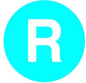 Rounded, turquoise background with a large white letter 'R' in the centre.