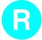 Rounded, turquoise background with a large white letter 'R' in the centre.