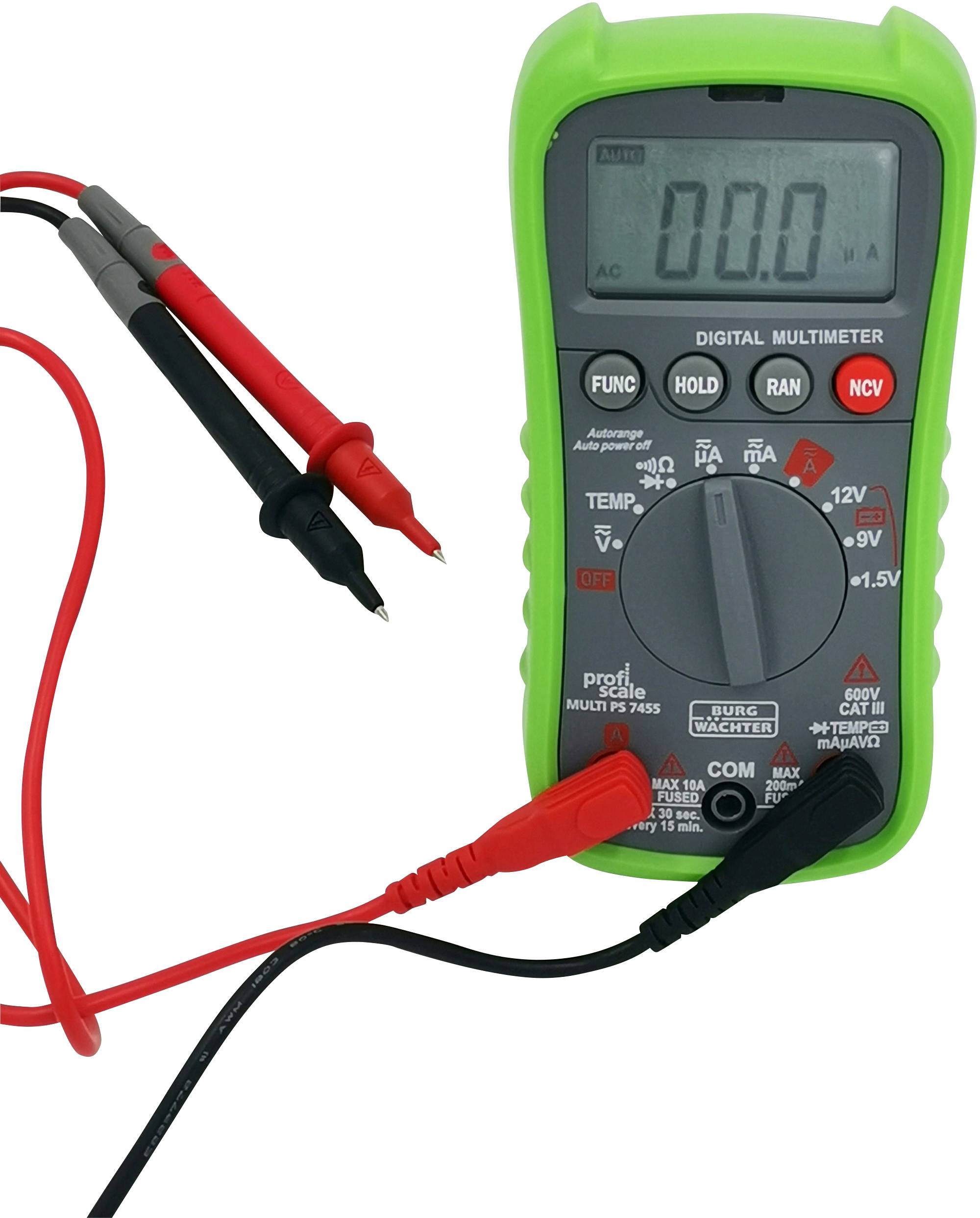 Burg Wächter PS7455 Handheld multimeter Digital CAT III 600 V Display (counts): 2000-8