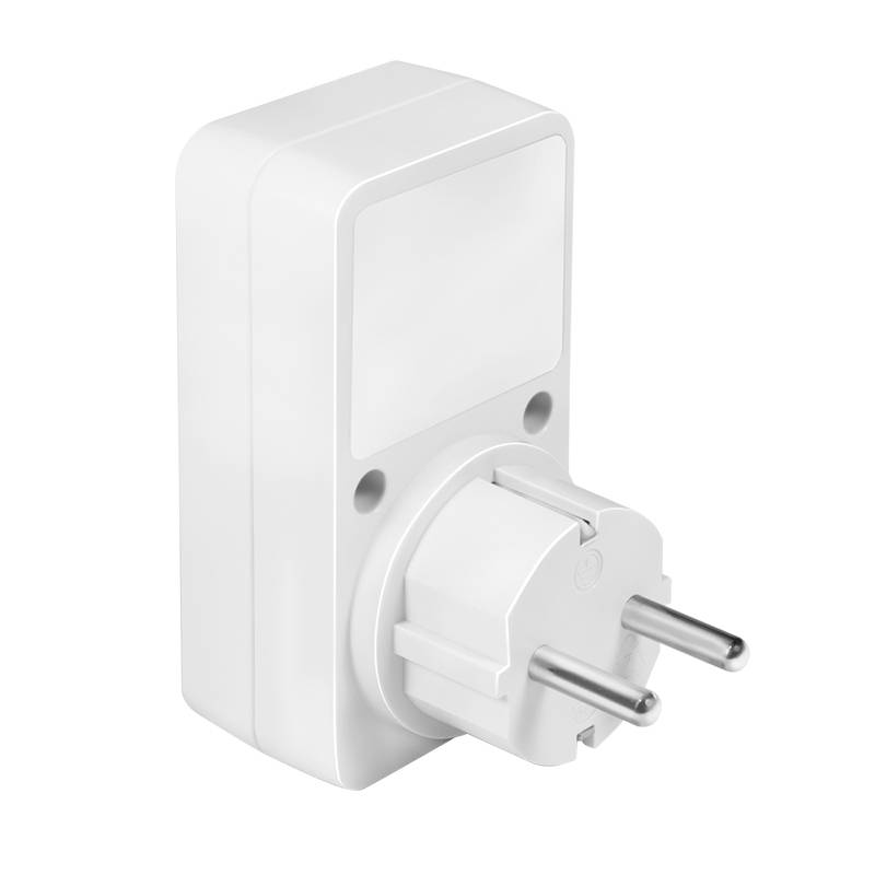 White socket with European plug, rectangular housing and smooth surface, suitable for indoor use.