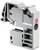 A grey electrical terminal block with a pink side-mounted activation element, revealing internal wiring structures.