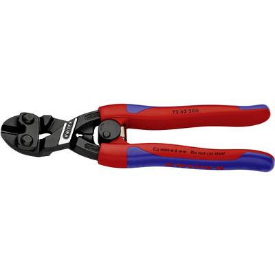 Pliers with red and blue handles and a black cutting head, suitable for cutting copper up to 6 mm, not suitable for steel.