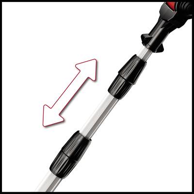 'Telescopic pole for length adjustment with three black adjustment clamps and a double arrow indicating extension and retraction.'