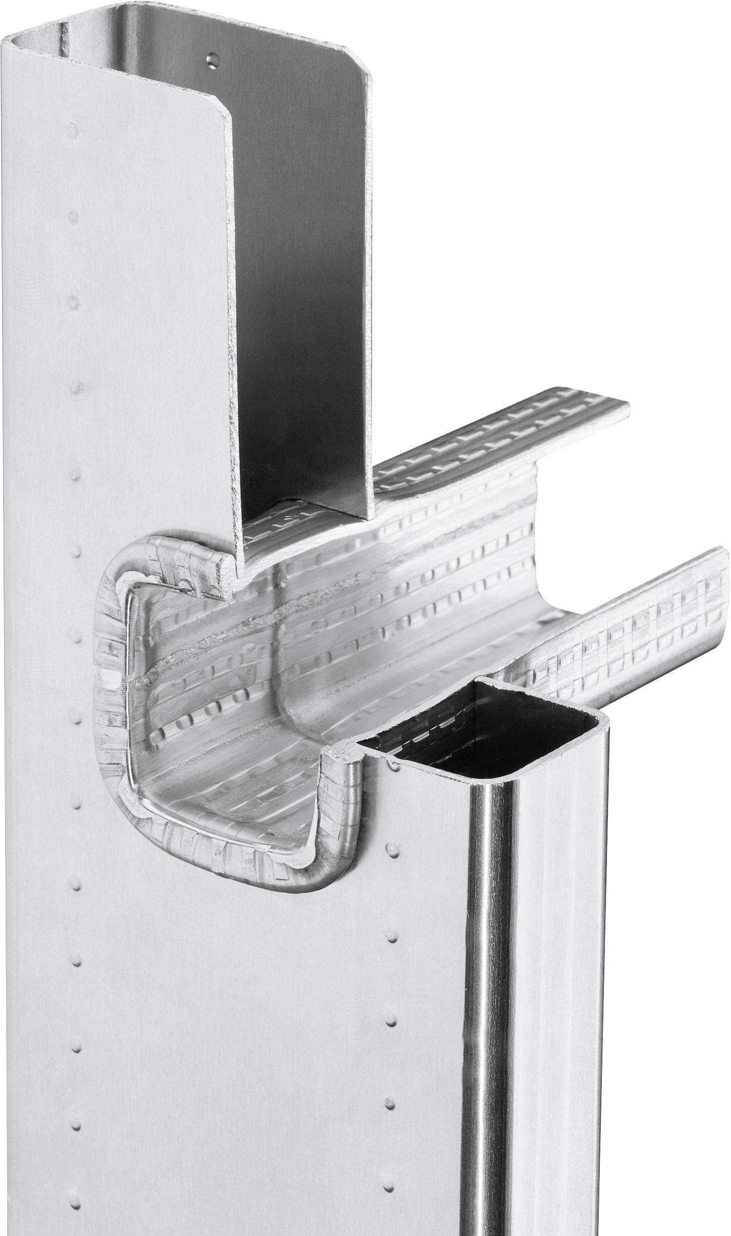 A metal profile with an integrated connecting element; used in building construction for increased stability and easy installation.