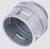 Grey plastic pipe connector with thread and slots, suitable for electrical installations and cable management.
