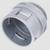 Grey plastic component, cylindrical, with threading and slots, presumably a connector or adapter for pipes.