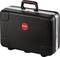 Black, rectangular suitcase with red logo in the centre. Sturdy handle on top. Suitable for the secure transportation of tools.