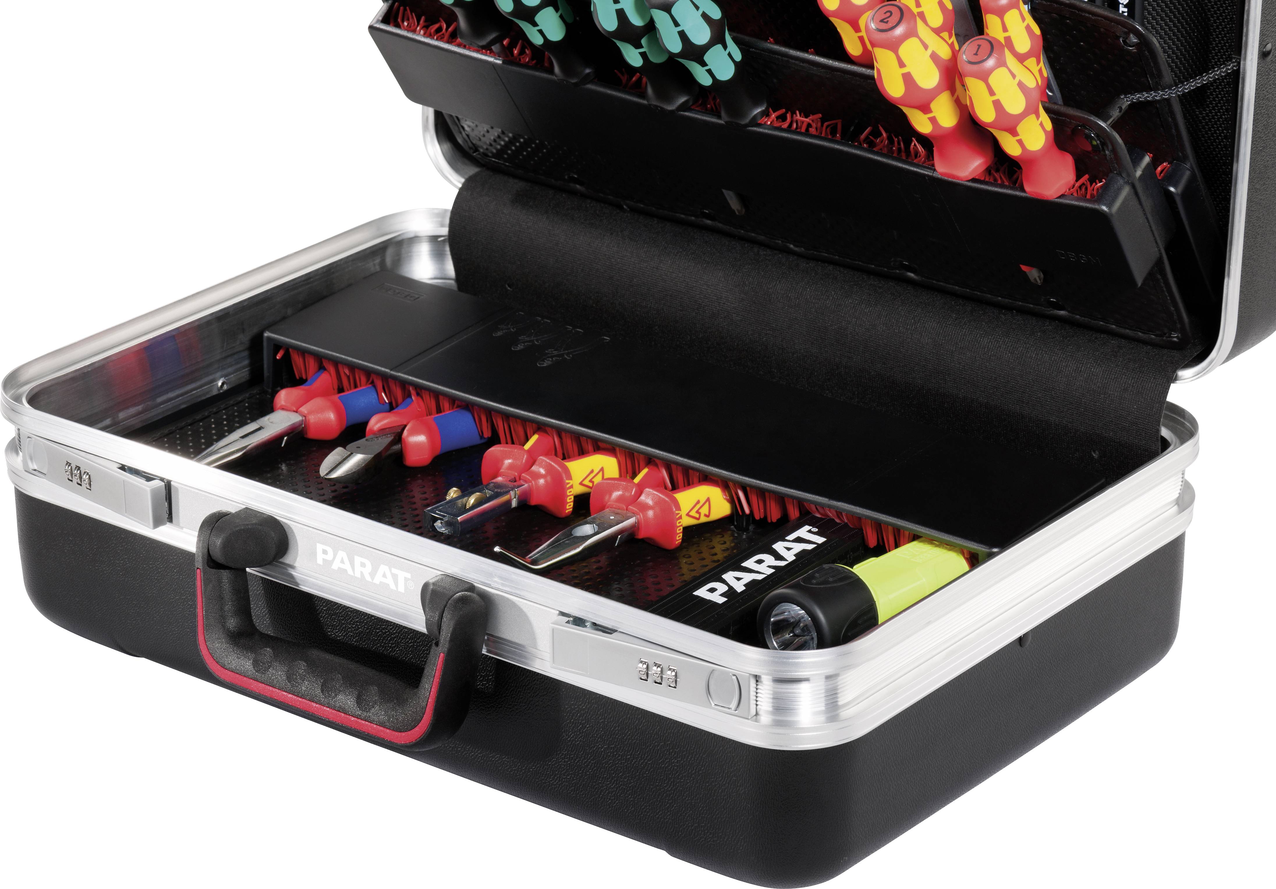 'Open tool case with insulated screwdrivers and bits, ideal for electrical maintenance.'