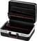 Open black briefcase with compartments and red details, suitable for organising and storing tools or documents.