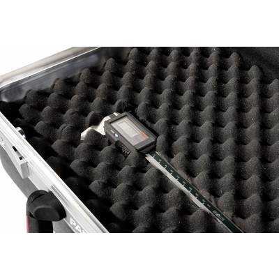 Digital calliper in a padded case, ready for precise measurements.