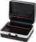 An opened black tool case with a moulded insert, specific holder, and carrying handle on the front.