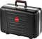 Black hard-shell suitcase with red circular logo and 'PARAT' lettering in the centre, with a handle at the top.