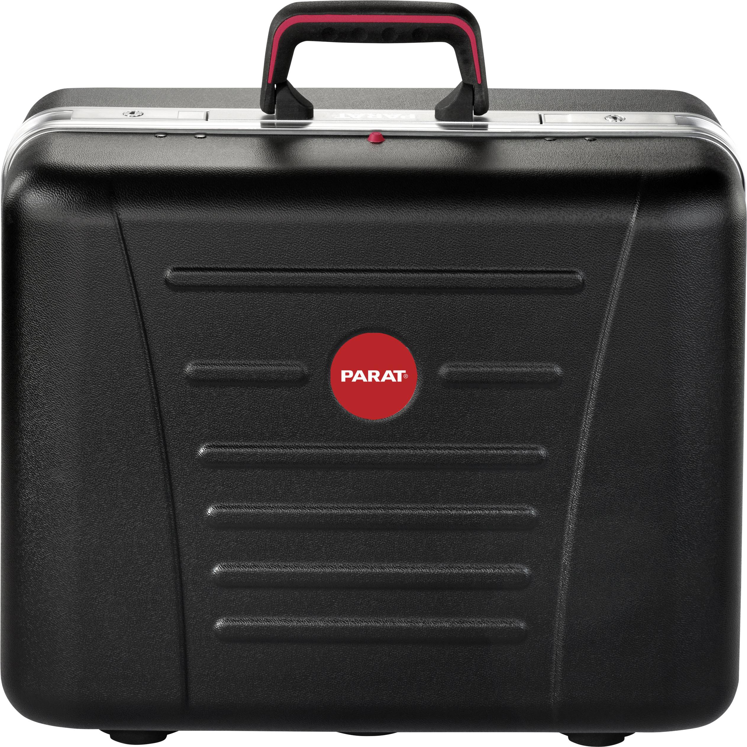 A black, robust tool case with a red handle and the 'PARAT' logo in the centre. The case appears sturdy and hard-wearing.