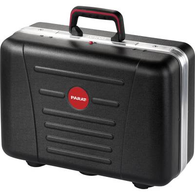 Black tool case with red handle and 'PARAT' logo on the front, rectangular in shape, portable for tool storage.