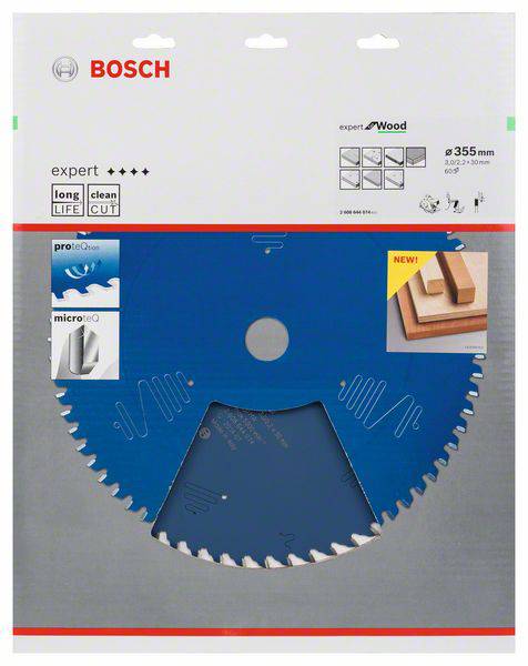 Bosch circular saw blade, suitable for wood, 355 mm diameter, long service life, ideal for precision cuts.