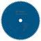 Circular saw blade made of steel with Bosch logo and technical specifications, such as tooth count and diameter, on a blue background.