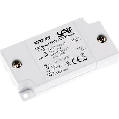 1-Channel PWM LED Dimmer, Model KZQ-5B, for 12-24V. Maximum Input Power: 40W at 12V, 80W at 24V. Operating Range: -20 to 35°C.