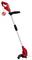 Pictured is a red electric lawn trimmer with an telescopic handle.