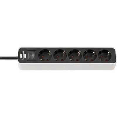 A six-outlet power strip with a black power switch and connected cord, shown from the side.