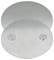 Two overlapping brushed metal oval plates, the front plate with two small round fasteners or magnets near the lower left and right.