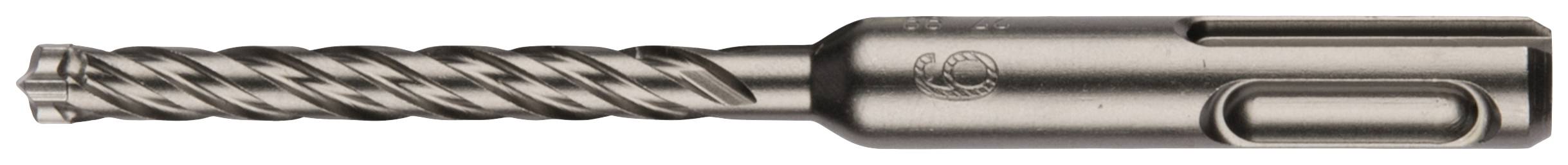SDS-plus shank drill bit with a spiral-groove metal design, suitable for precise drilling in concrete or stone.