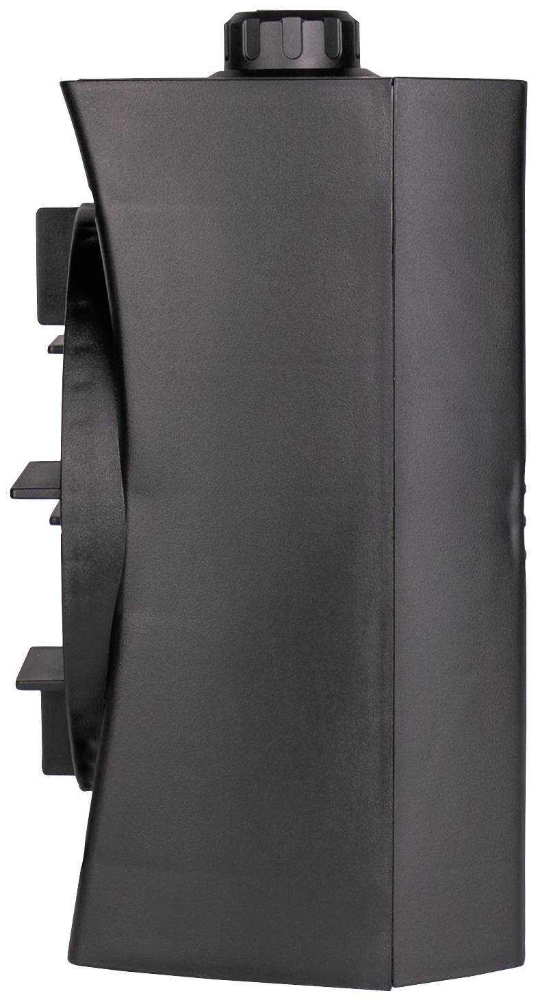 A black, rectangular plastic tank with a sealing cap and side mountings for installation, possibly for liquids.