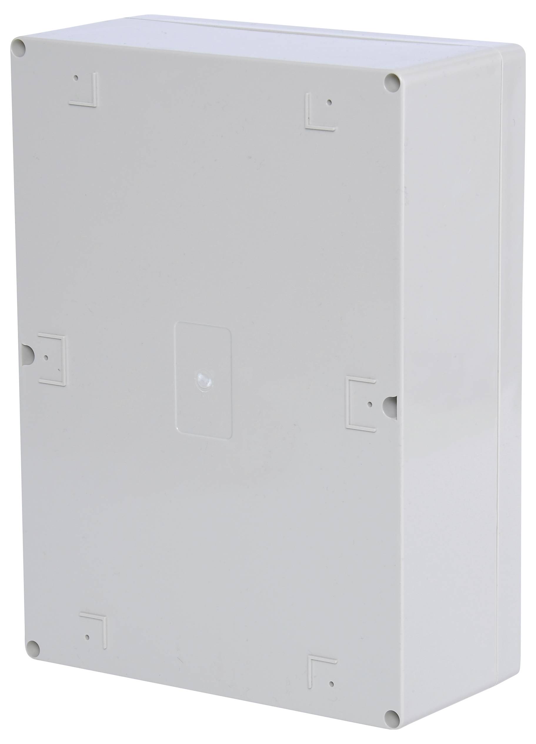 Rectangular white plastic enclosure with a smooth surface and rounded corners, suitable for electronic components.