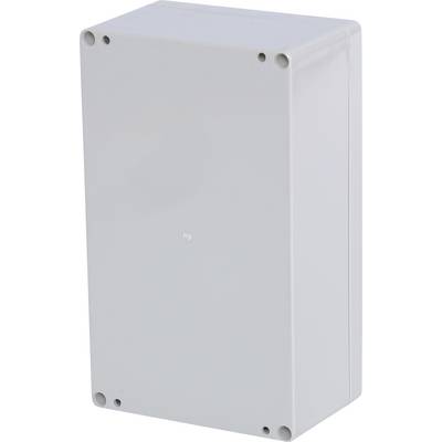 Rectangular grey plastic enclosure with rounded corners and eight mounting holes, suitable for electrical installations.