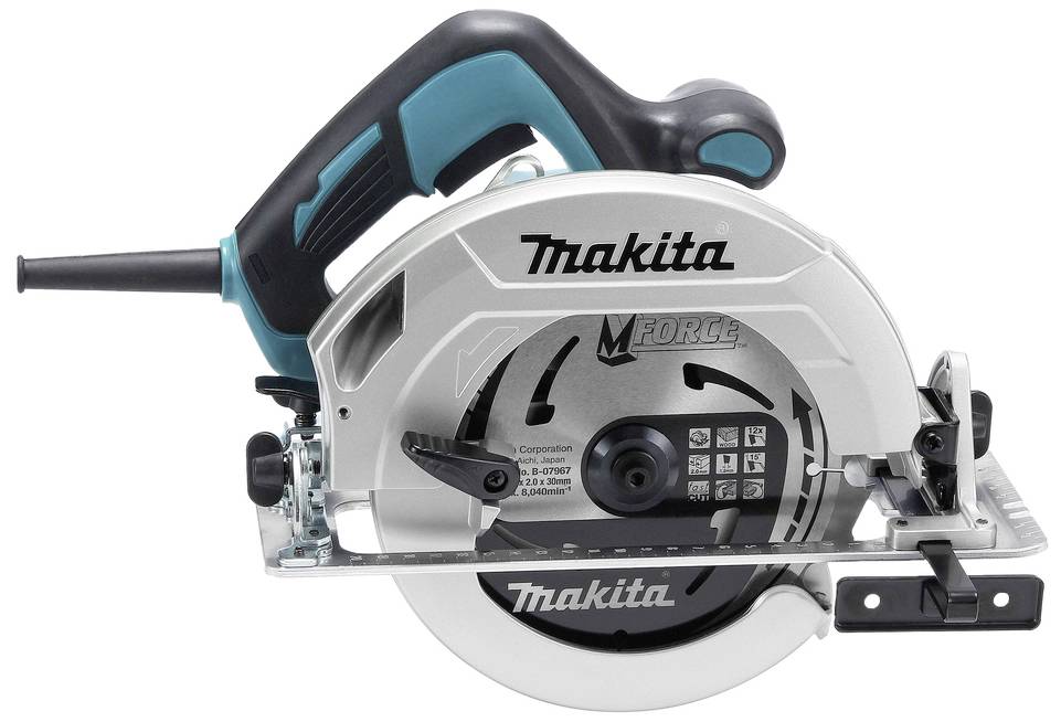 Circular saw with a blue-black handle and silver casing. 'Makita' brand clearly visible on the front.