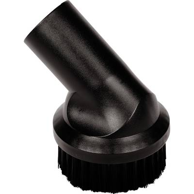 Black vacuum cleaner brush attachment with angled nozzle and round bristle base on a white background.