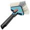 Triangular cleaning brush with a black handle and white and black bristles, suitable for hard-to-reach corners.