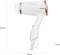 'White hairdryer with pink accents, dimensions: 250 mm x 160 mm x 70 mm. Product name: Profi Care. Image shows device from the side.'