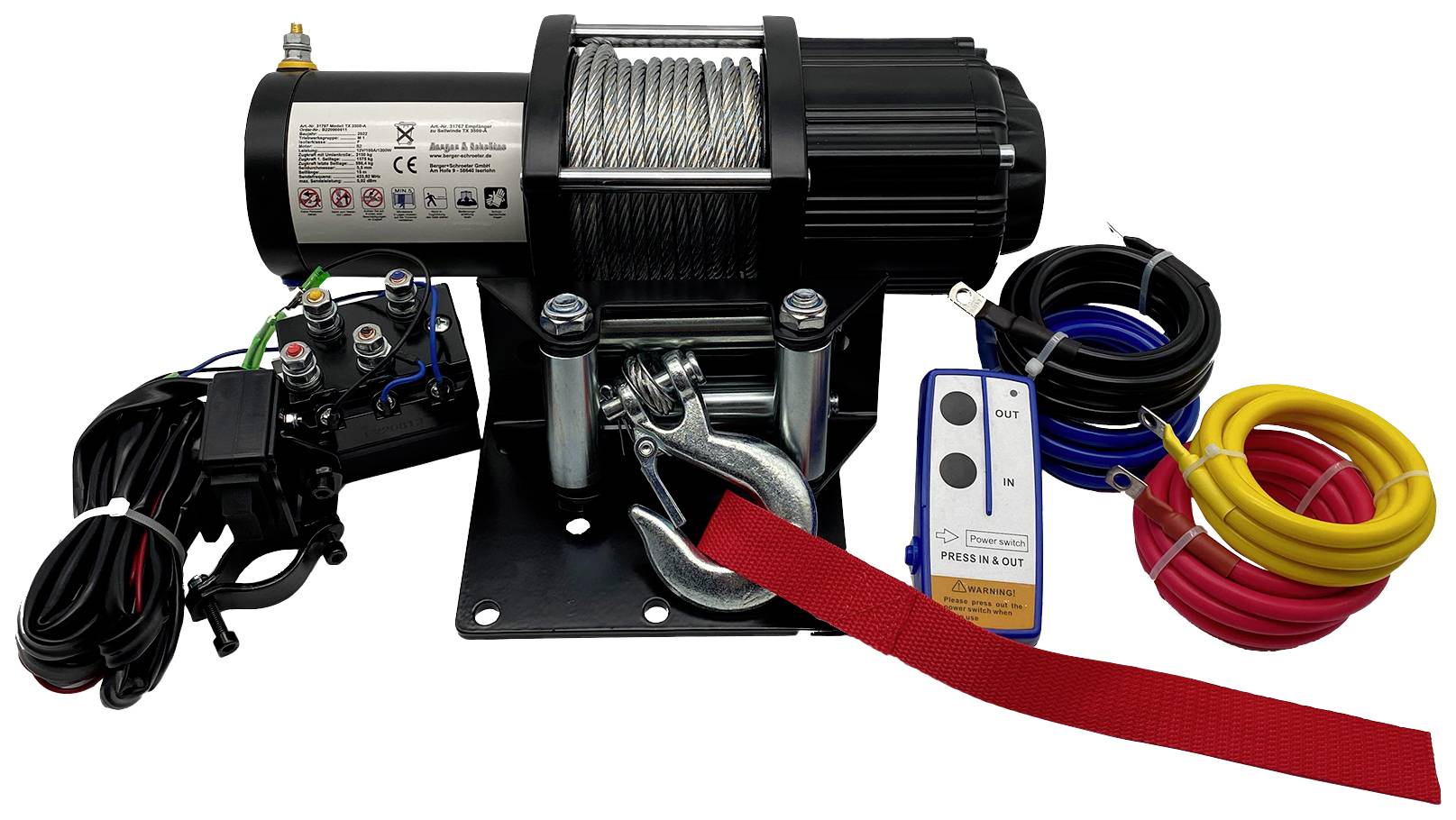 Berger & Schroeter Winch 31767 Traction (rolling)=3150 kg Cordless remote control, incl. window