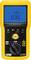 'Digital megohmmeter with yellow casing shows 208 mA and 0.36 Ω on the display. Includes functions such as TEST, Hold, Setup.'