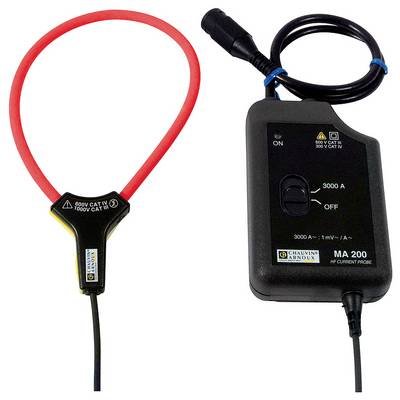 Current clamp with red flexible loop and black control unit, suitable for up to 3000 A, for measuring alternating currents.