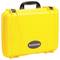 Yellow, sturdy suitcase with a black handle and label reading 'Accessories'. No visible contents.