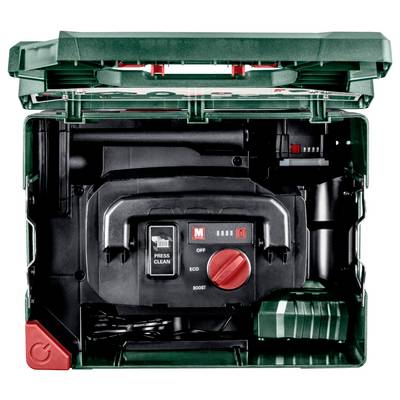 An open green tool case showing an electric tool with red settings dials marked 'ECO' and 'BOOST' and a 'PRESS CLEAN' button.